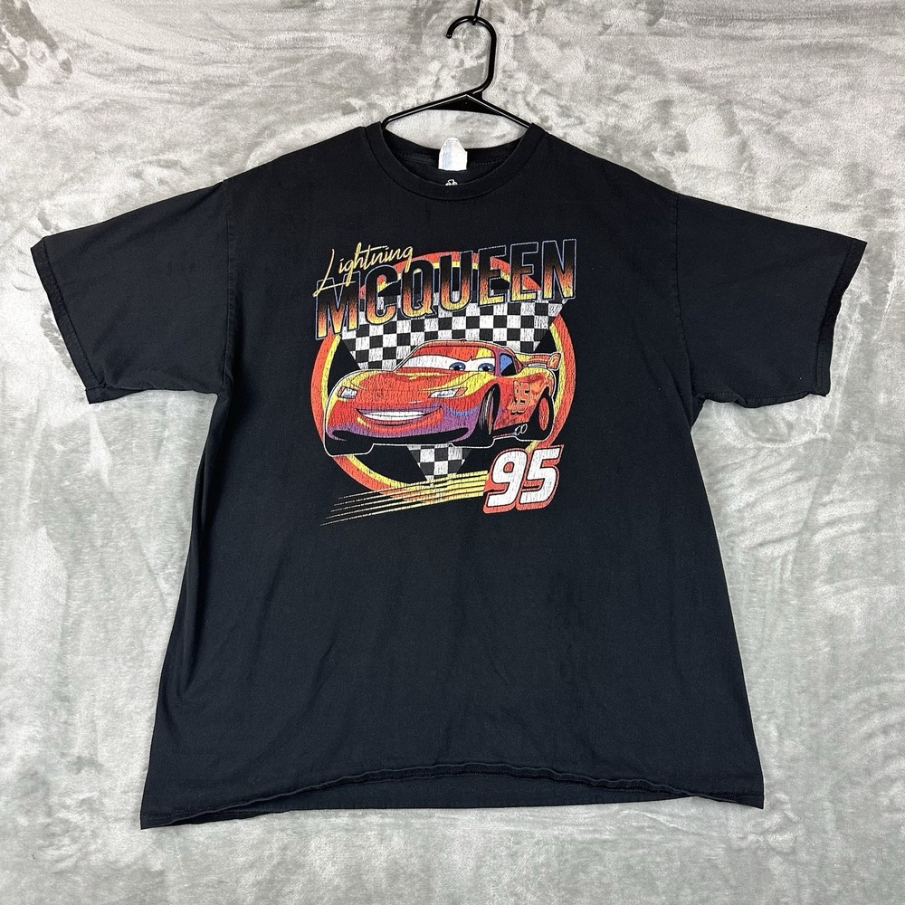Disney Pixar Cars T-Shirt Men's L Black Lightning McQueen Graphic Print